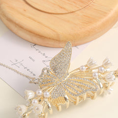 Faux Pearl Flower Hair Claw with Tassel Butterfly Hair Clip