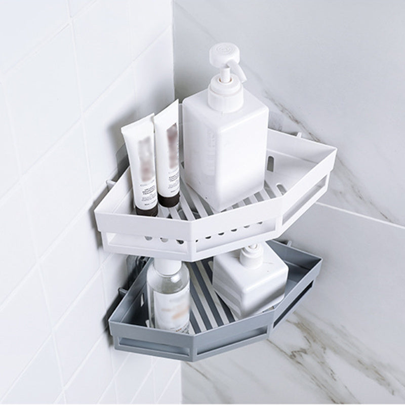 Corner Shower Caddy Bathroom Plastic Shelf No Drilling Wall Suction Storage