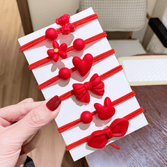 Red Hair Tie Bow Heart Decor Hair Rope Elastic Ponytail Holder