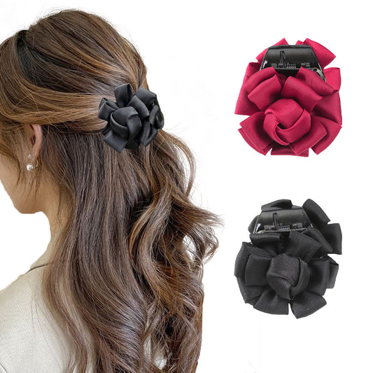 Women's Retro Fabric Flower Hair Claw Ponytail Clip