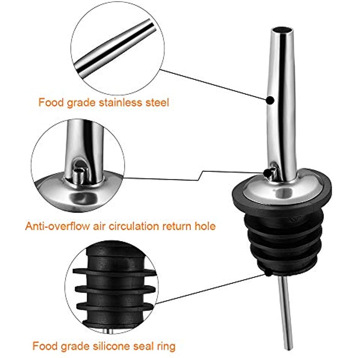 2 Pcs Stainless Steel Bottle Spout & Liquor Pourer Silvery for Restaurants