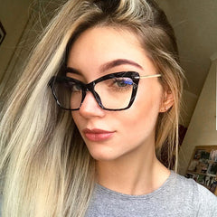 Cat Eye Clear Lens Glasses For Women Men Casual Metal Temple Jelly Frame Glasses