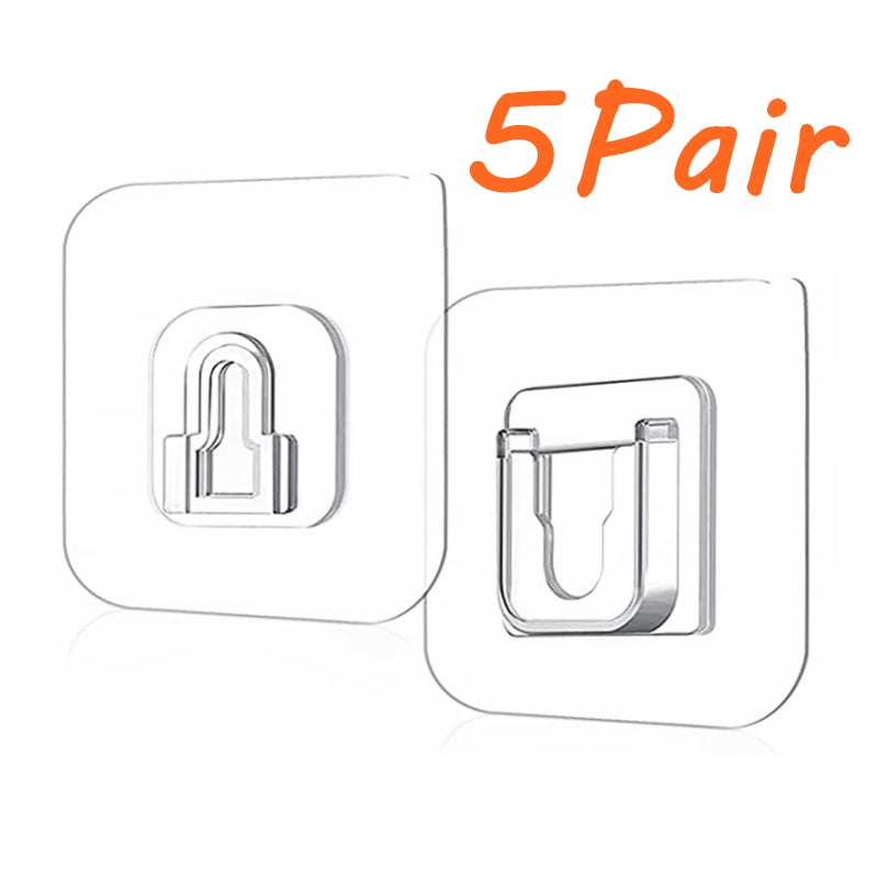 10 Pairs Double Sided Adhesive Wall Hooks Strong Transparent Storage Holder