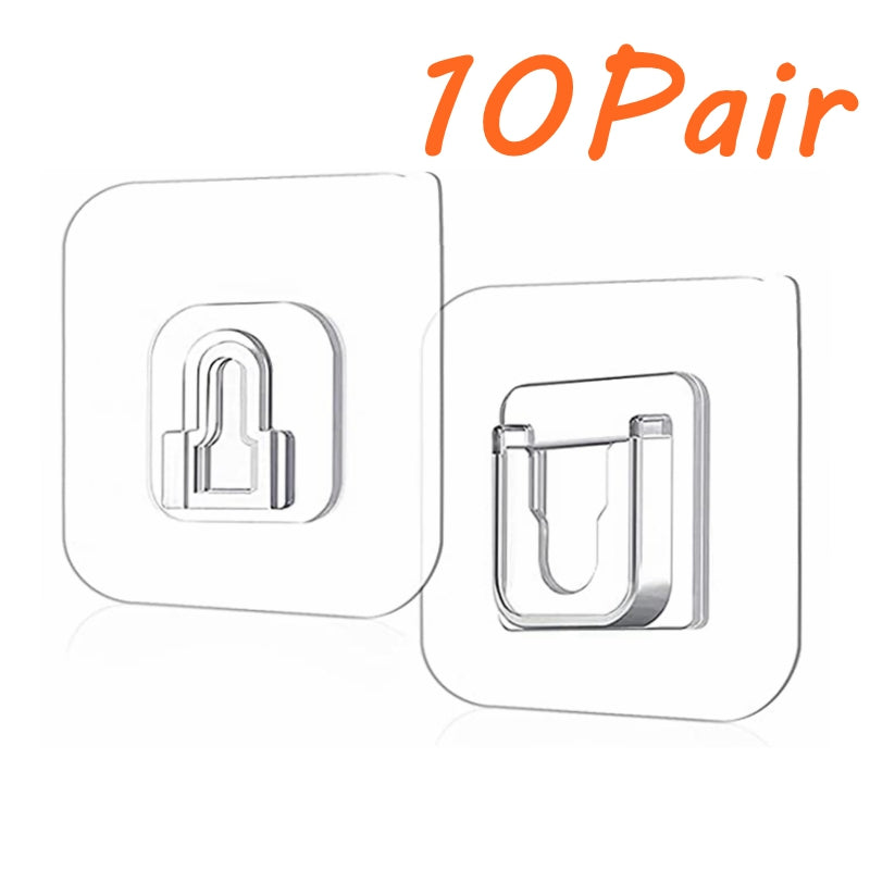 10 Pairs Double Sided Adhesive Wall Hooks Strong Transparent Storage Holder