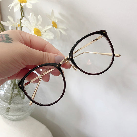 Round Glasses For Women Men Vintage Classic Metal Flat Mirror Eyeglasses