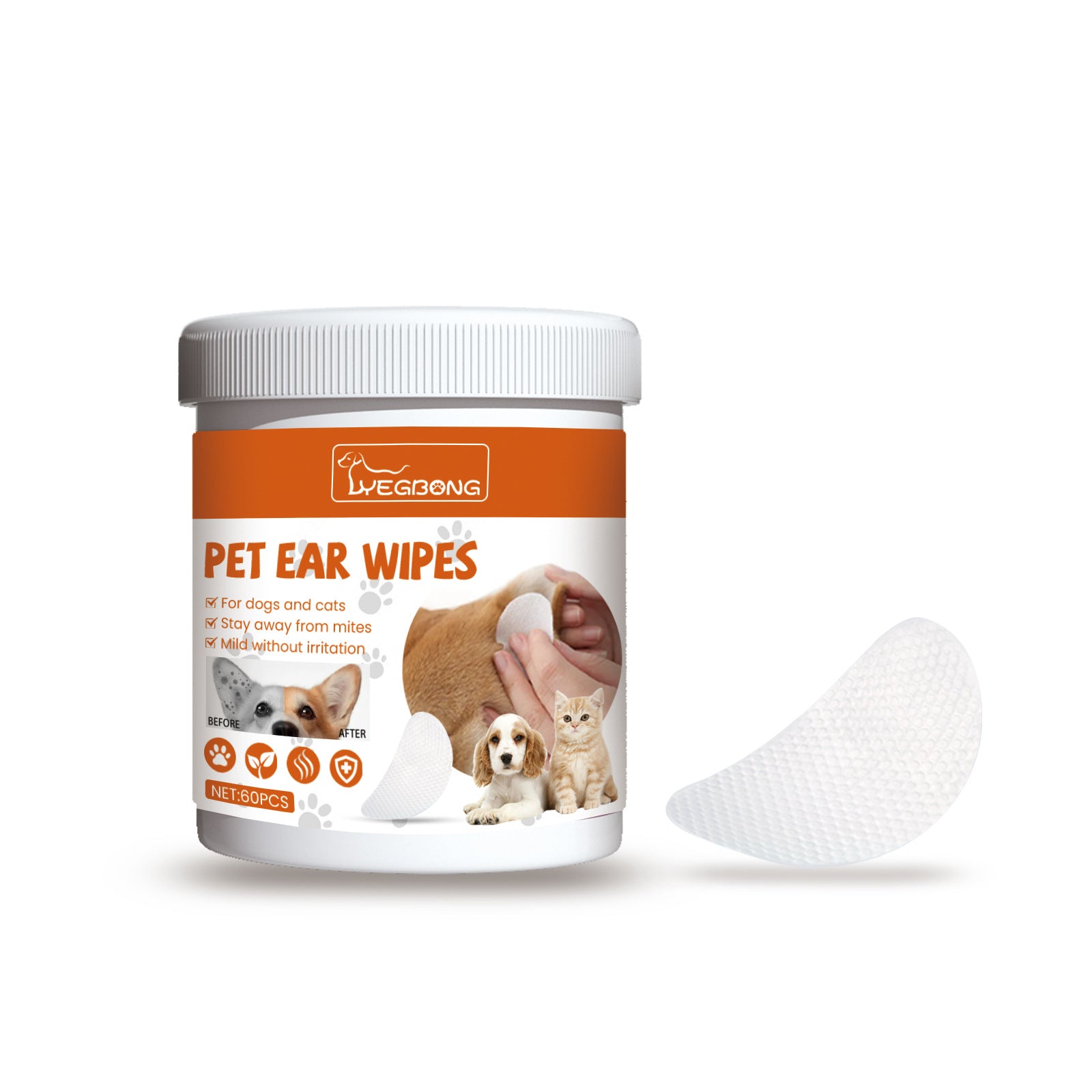 60pcs Pet Ear Cleaning Wipes - Anti Odor, Effective Against Ear Mites