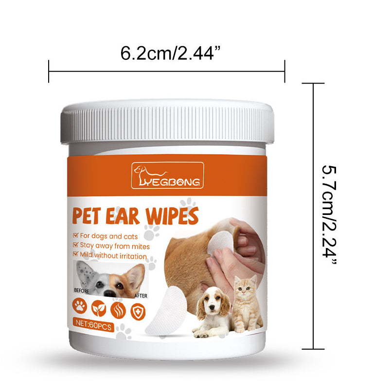 60pcs Pet Ear Cleaning Wipes - Anti Odor, Effective Against Ear Mites