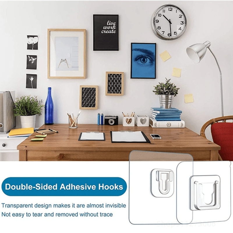 10 Pairs Double Sided Adhesive Wall Hooks Strong Transparent Storage Holder