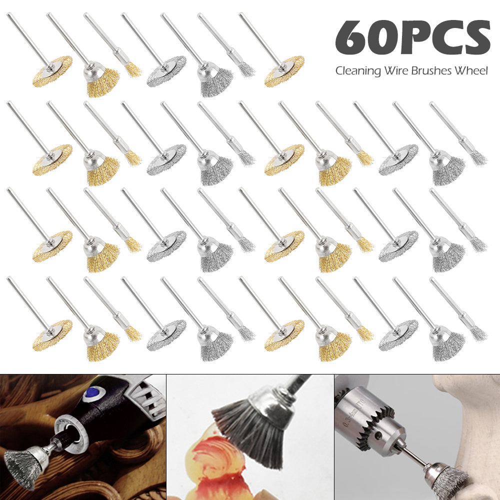 60pcs Wire Brush Wheel Cup Brush Set with 3 Sizes Wire Drill Brush Set