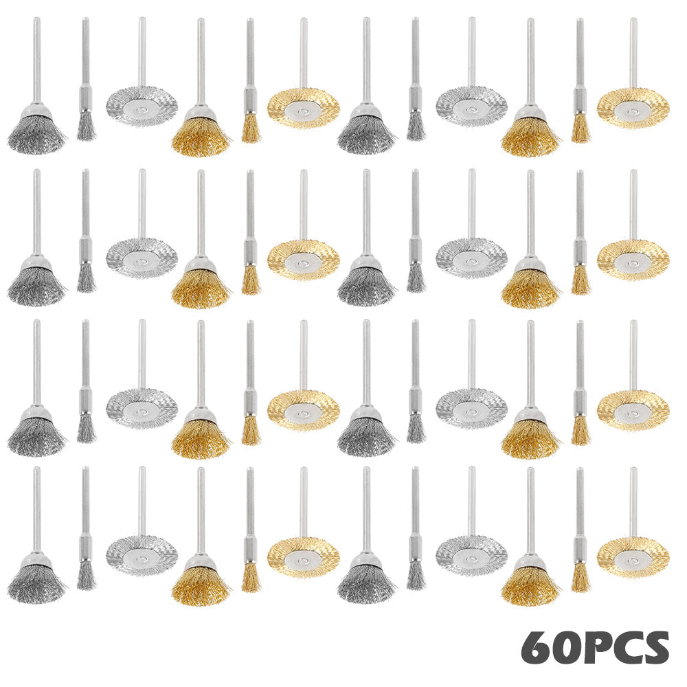 60pcs Wire Brush Wheel Cup Brush Set with 3 Sizes Wire Drill Brush Set