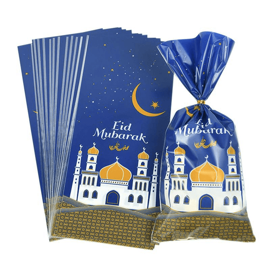 25pcs Eid Mubarak Gift Bags Plastic Candy Boxes with Twist Ties