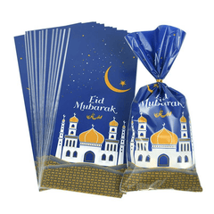25pcs Eid Mubarak Gift Bags Plastic Candy Boxes with Twist Ties