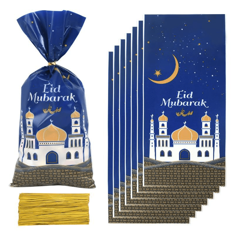 25pcs Eid Mubarak Gift Bags Plastic Candy Boxes with Twist Ties