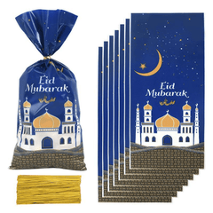 25pcs Eid Mubarak Gift Bags Plastic Candy Boxes with Twist Ties