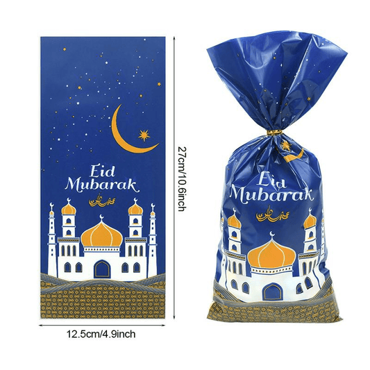25pcs Eid Mubarak Gift Bags Plastic Candy Boxes with Twist Ties