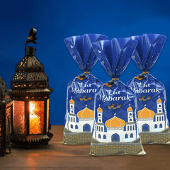 25pcs Eid Mubarak Gift Bags Plastic Candy Boxes with Twist Ties