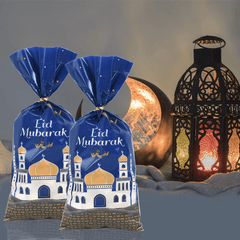 25pcs Eid Mubarak Gift Bags Plastic Candy Boxes with Twist Ties