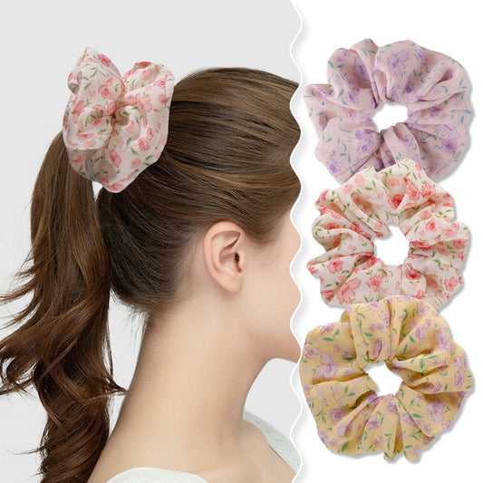 Floral Print Scrunchies Chiffon Hair Tie Ponytail Holder
