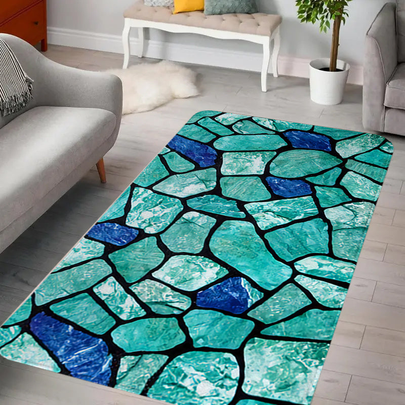 Geometric Stone Shape Decorative Carpet - Non-slip 0.39in Thick
