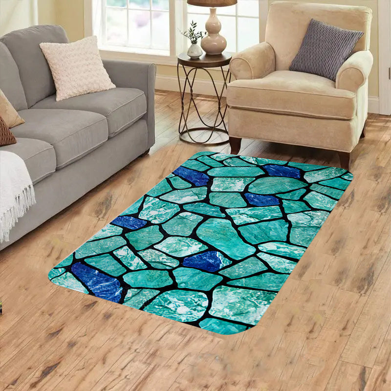 Geometric Stone Shape Decorative Carpet - Non-slip 0.39in Thick