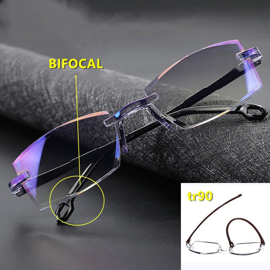 Portable Rimless Bifocal Anti Light Reading Glasses For Men