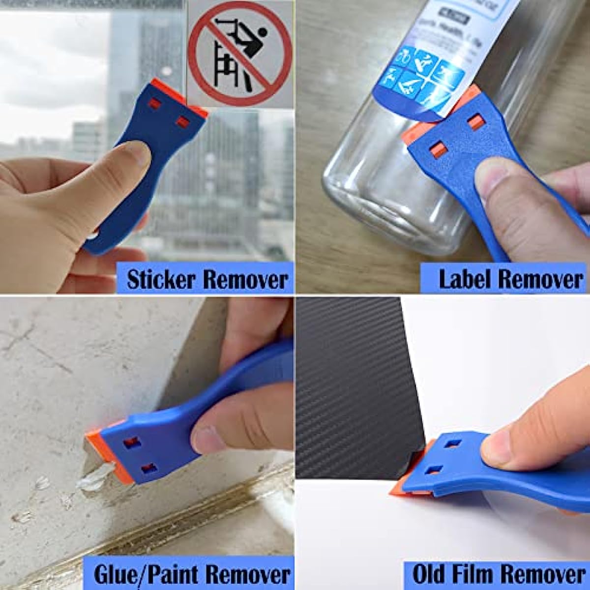 Plastic Razor Scraper and 10 Double Edged Blades for Label Removal