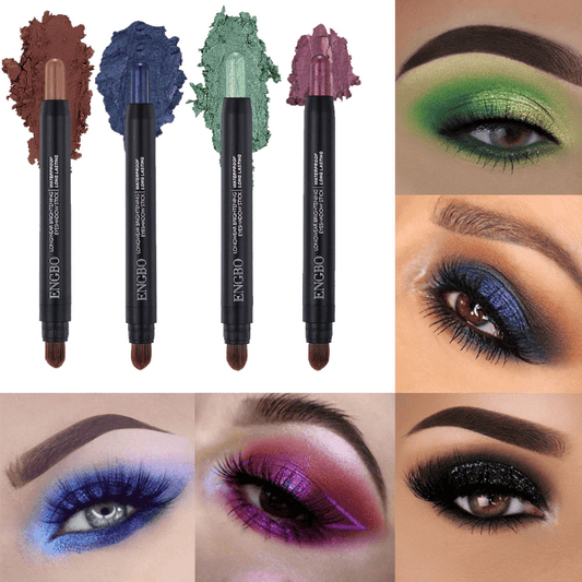 12-Color High Pigmented Eyeshadow Stick with Brush for Long Lasting Makeup