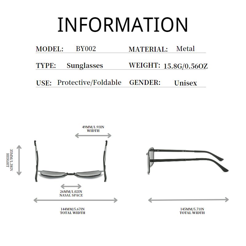 BY002 Men's Foldable Polarized Sunglasses UV400 Retro Style
