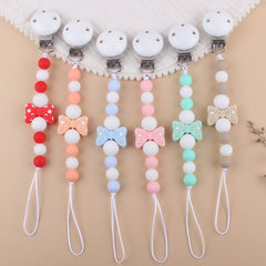 Wooden Baby Pacifier Clip Bow Shape Teether Chew Toy Chain