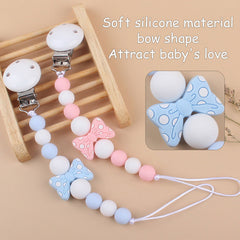 Wooden Baby Pacifier Clip Bow Shape Teether Chew Toy Chain