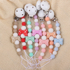 Wooden Baby Pacifier Clip Bow Shape Teether Chew Toy Chain