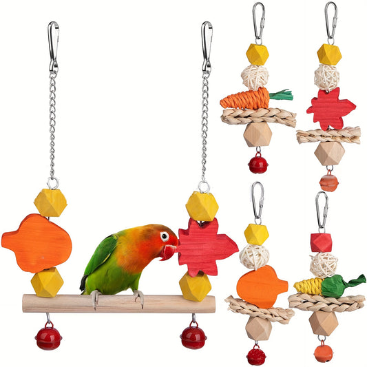 Parrot Chew Toys Bird Stand Swing Bite String Holiday Decoration Bell Hanging