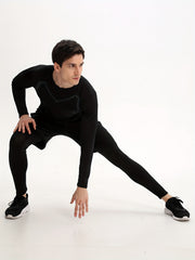 Men's 3pcs Sports Set Long Sleeve Compression T shirt Shorts Leggings