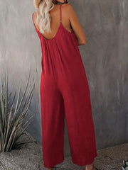 Solid Comfy V Neck Spaghetti Strap Jumpsuit