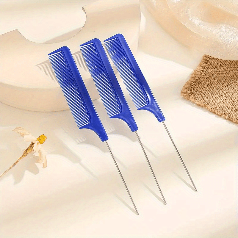 3pcs Rat Tail Comb Steel Pin Rat Tail Plastic Teasing Comb
