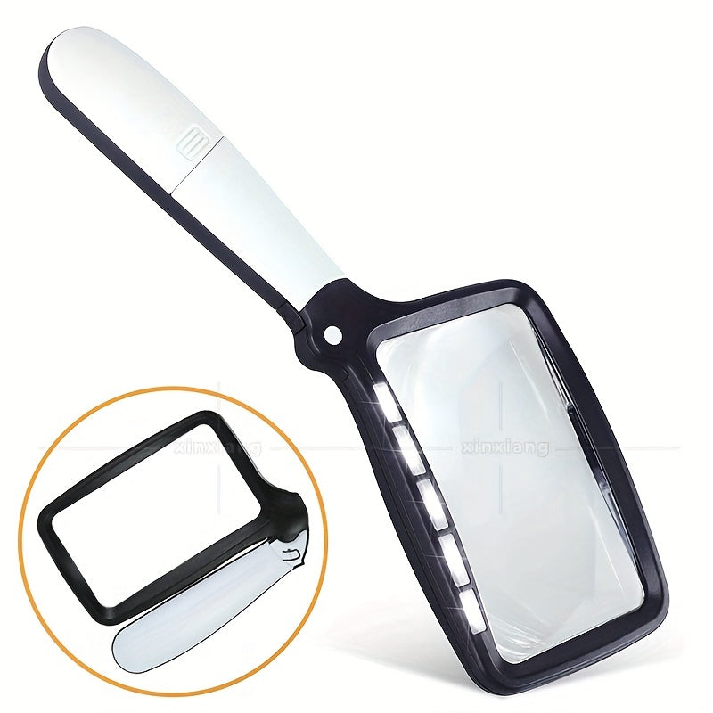 Handheld Square Foldable 5 LED Lights Optical Magnifying Glass