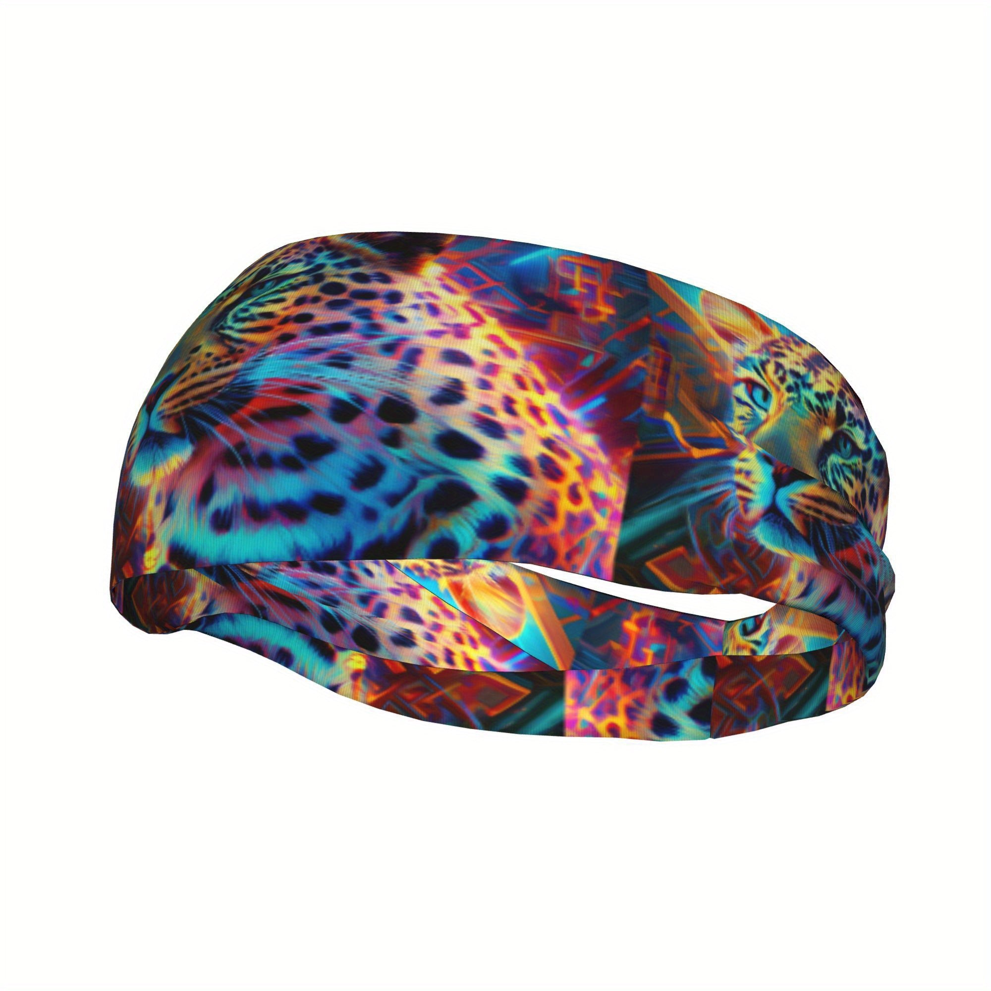 Leopard Print Unisex Sports Headband Sweat Wicking Stretchy Breathable Polyester