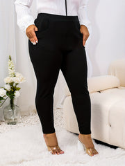  Solid High Rise Stretch Skinny Pants with Pockets