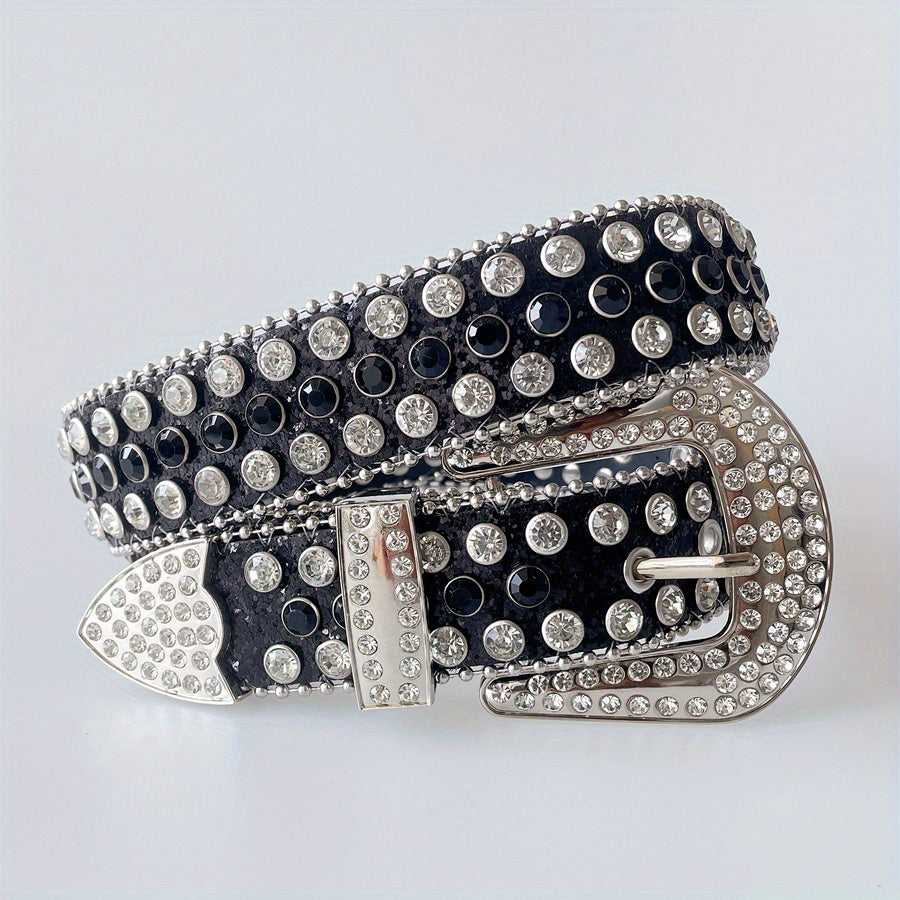 Punk Rhinestone Sequin Belt Y2K & Silvery Block Western Cowboy Cowgirl Belt