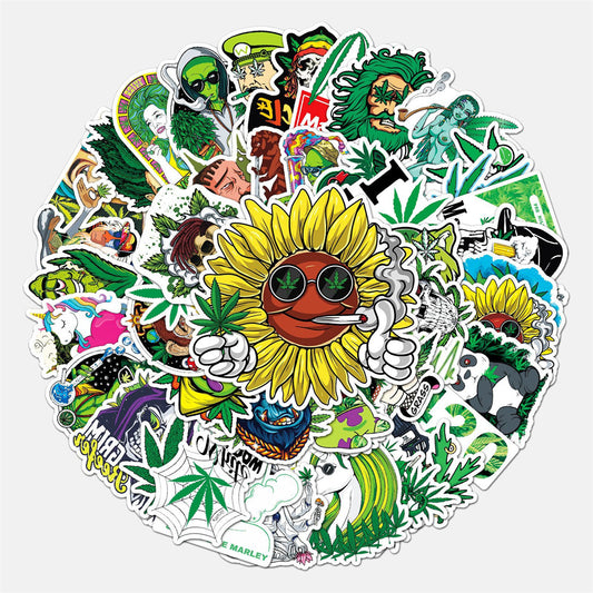 50pcs Weed Leaves Characters Graffiti Stickers Waterproof for Motorcycle Luggage