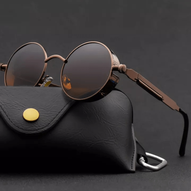 Men's Retro UV400 Steampunk Round Sunglasses
