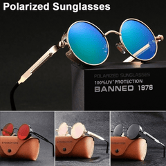 Men's Retro UV400 Steampunk Round Sunglasses