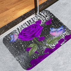 4pcs Purple Rose Pattern Waterproof Shower Curtain Set