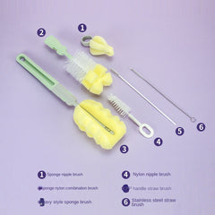 6pcs Infant Cleaning Brush Set Pacifier Straw Sponge