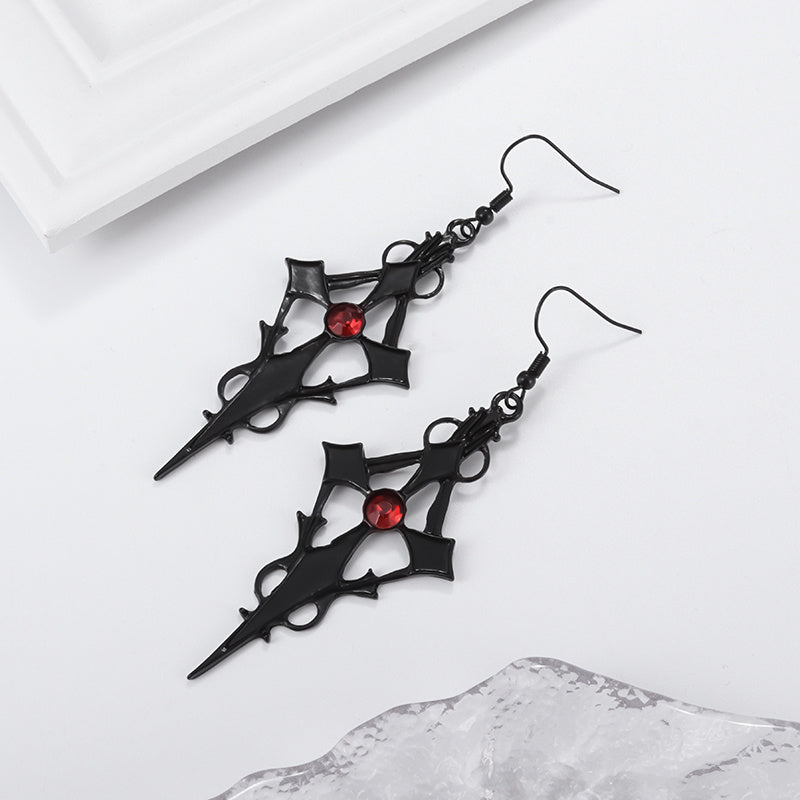 Gothic Spear Cross Earrings Rhinestone Punk Style Ear Hook