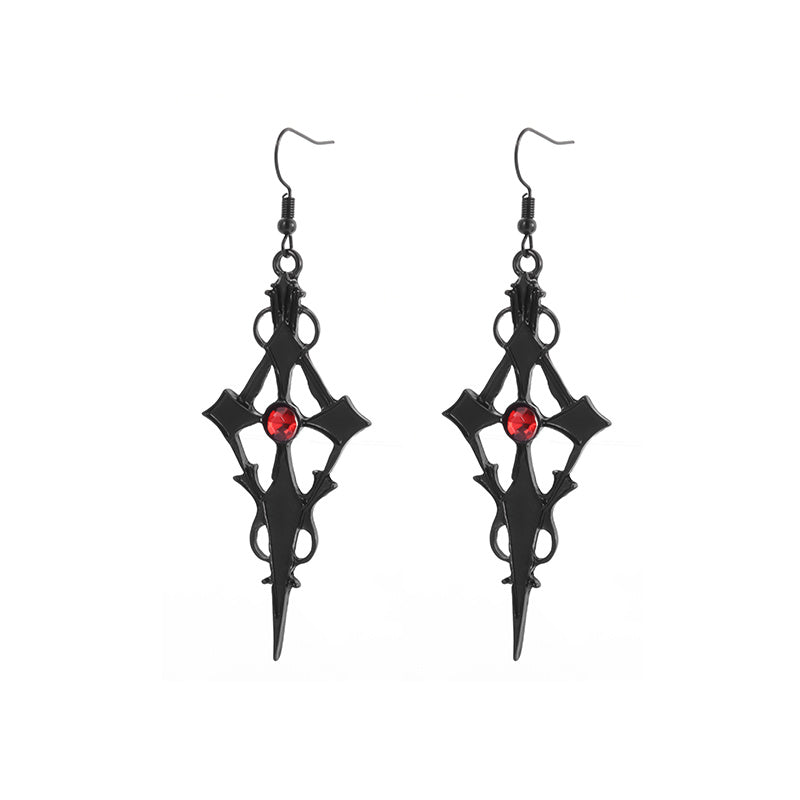 Gothic Spear Cross Earrings Rhinestone Punk Style Ear Hook