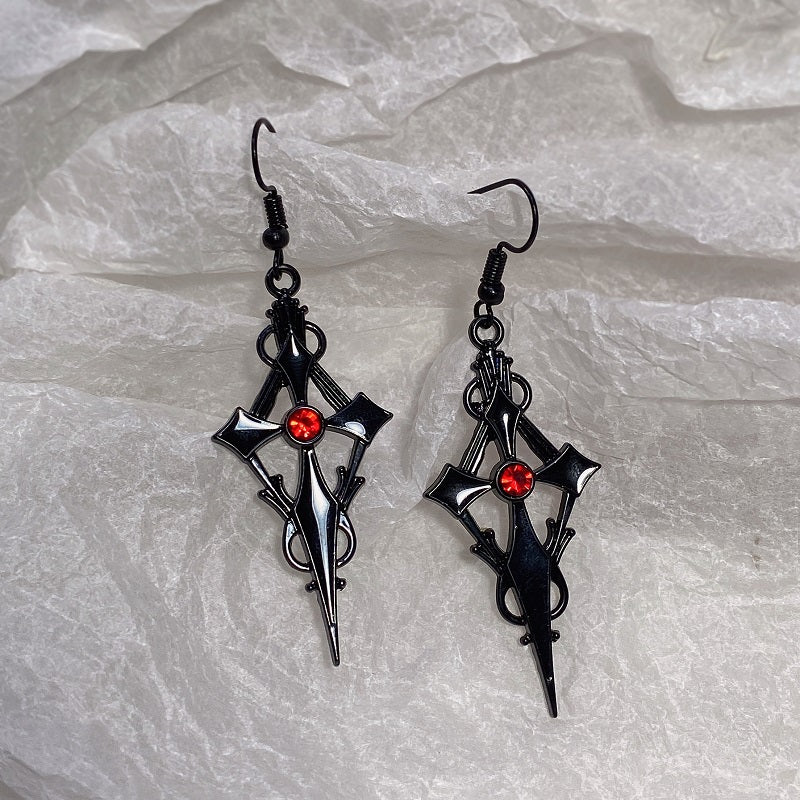 Gothic Spear Cross Earrings Rhinestone Punk Style Ear Hook