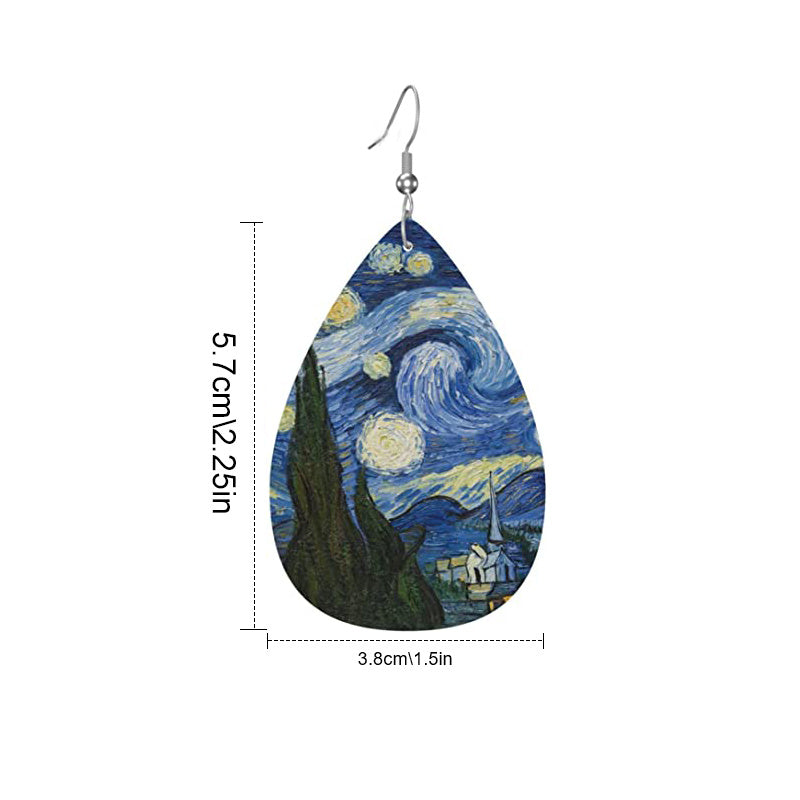 Van Gogh Teardrop Dangle Earrings PU Leather Ethnic Style