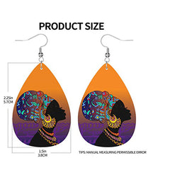 African Girl Pattern Teardrop Dangle Earrings Lightweight Ethnic Style Gift