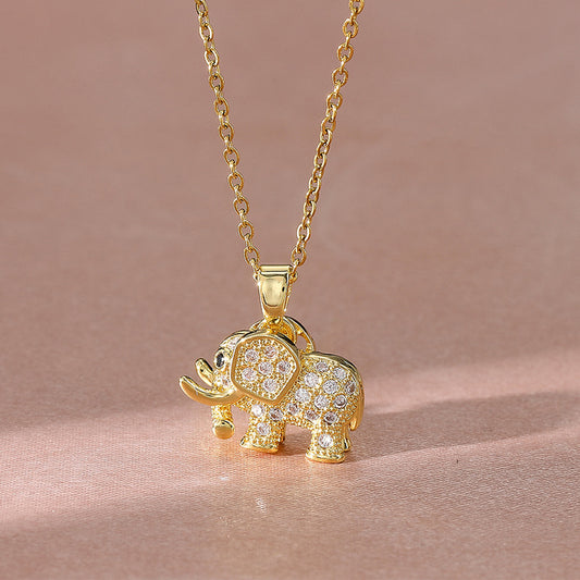 Elephant Pendant Necklace Rhinestone Holiday Birthday Gift